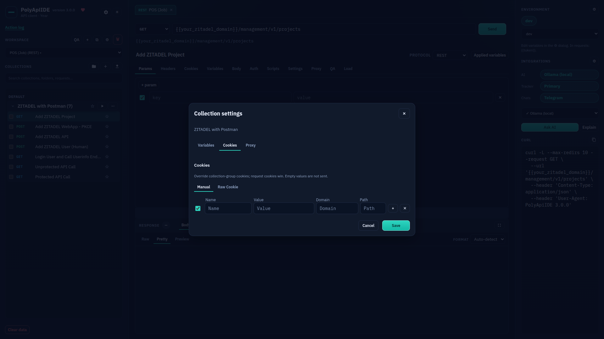 Collection settings: Cookies