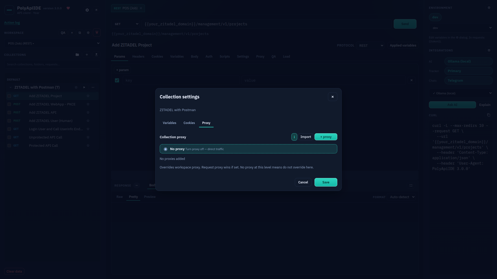 Collection settings: Proxy