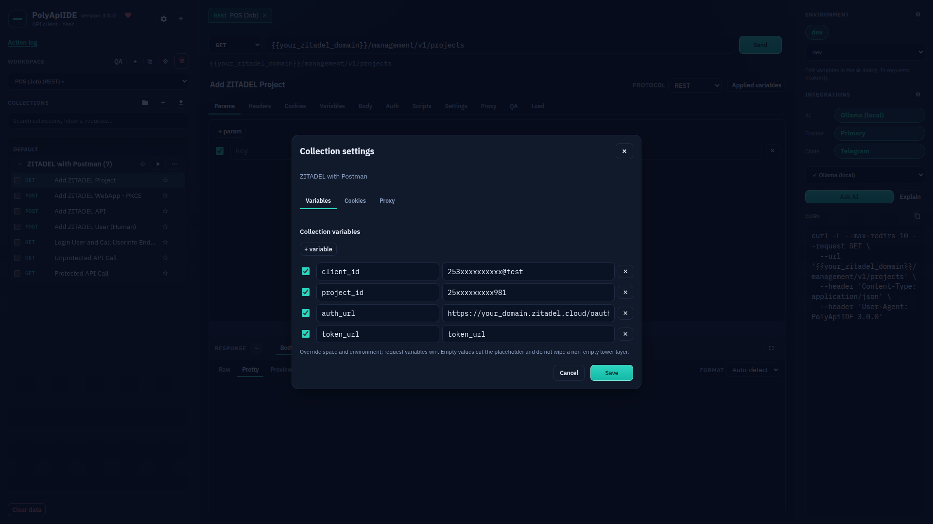 Collection settings: Variables