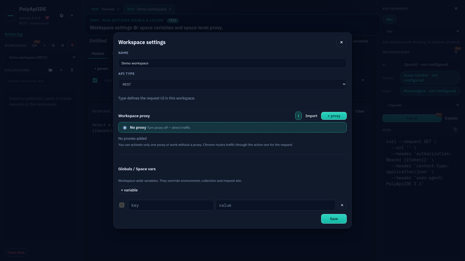 Workspace settings