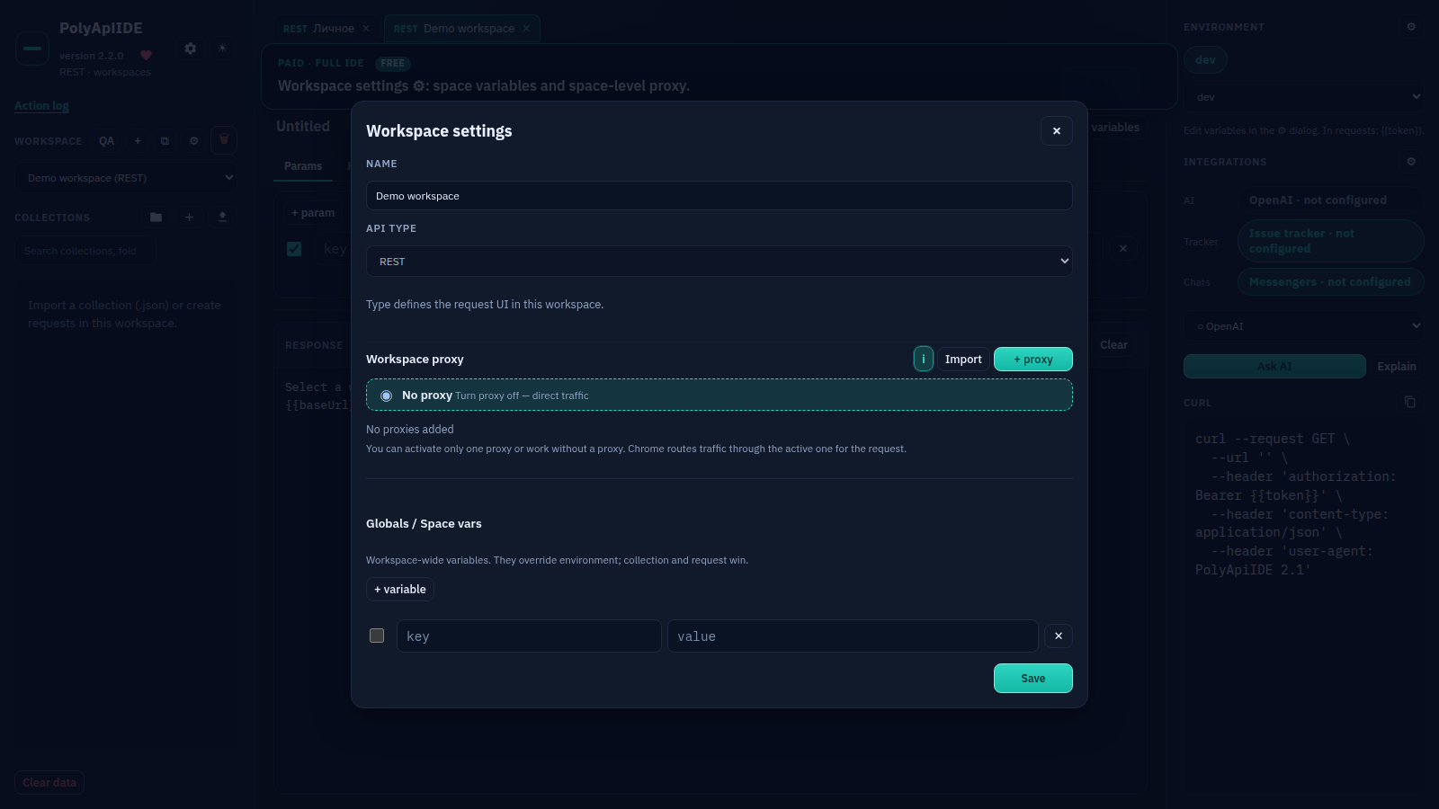 Workspace settings