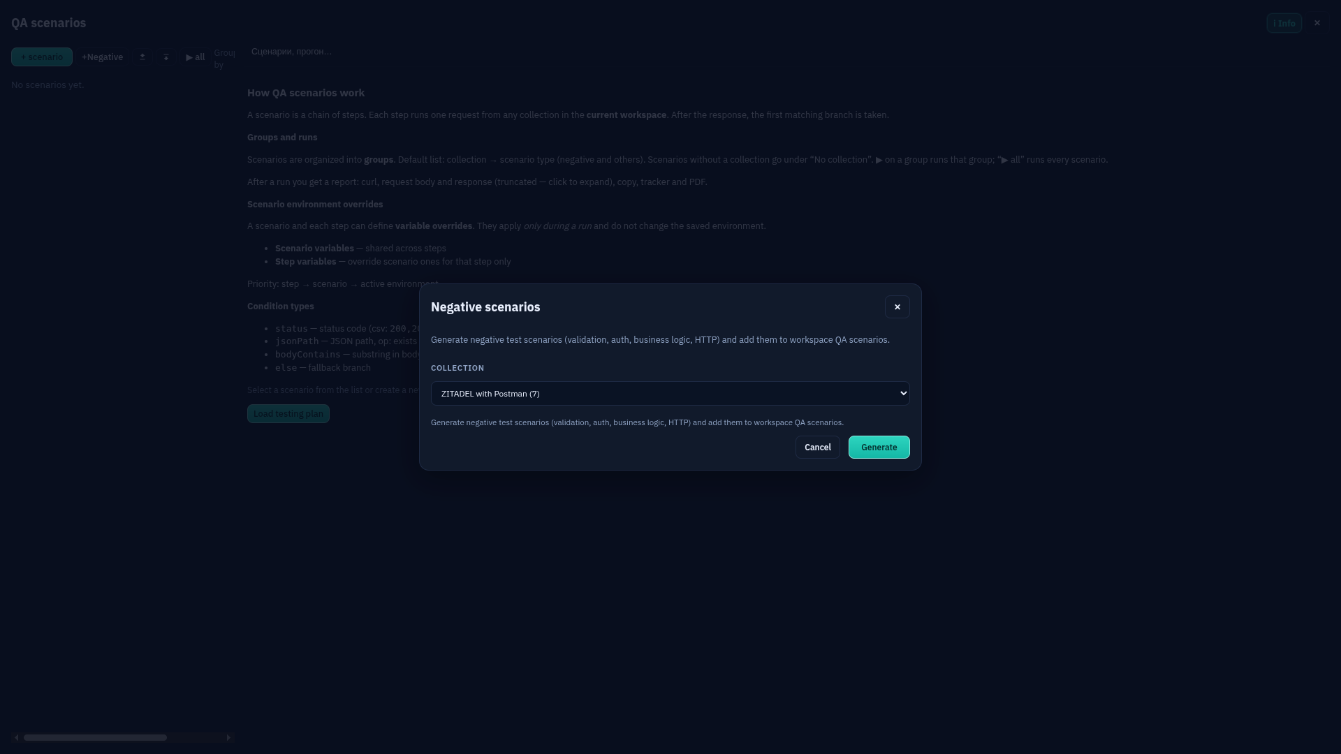 QA: generating negative scenarios