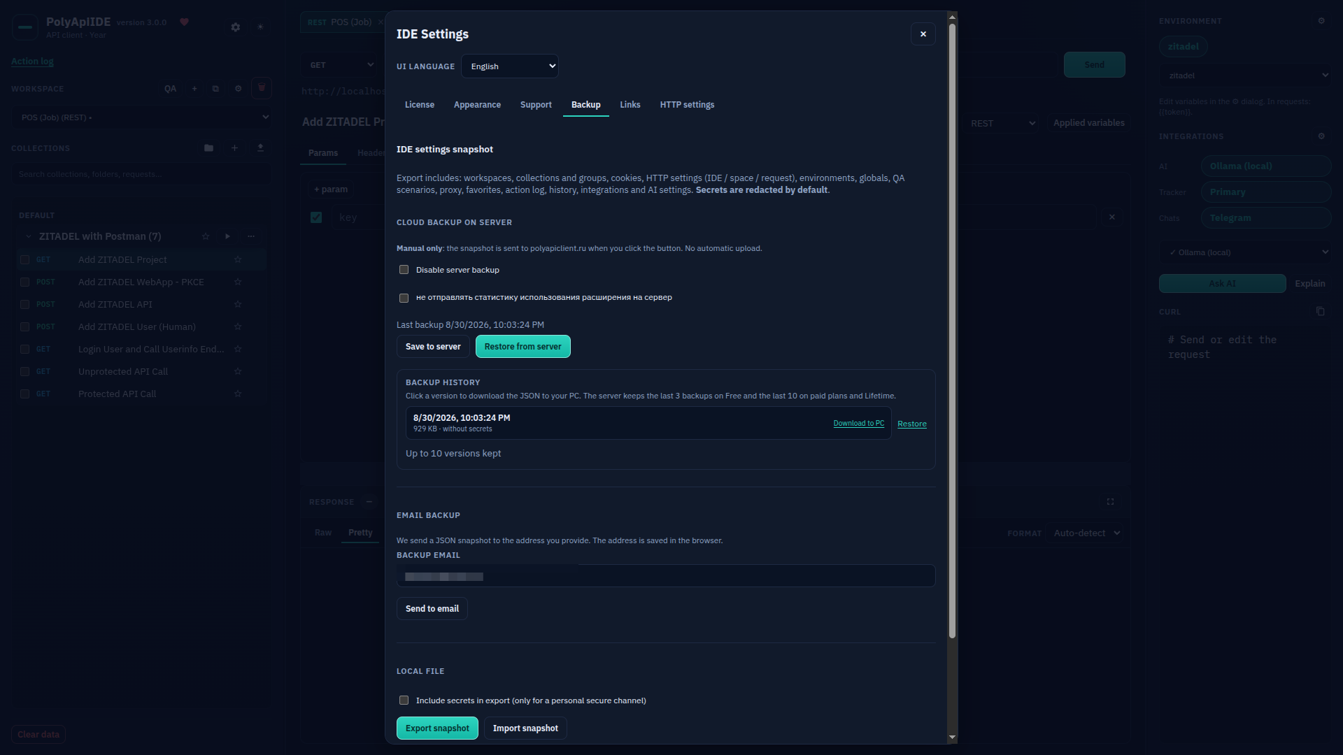 Settings: Backup