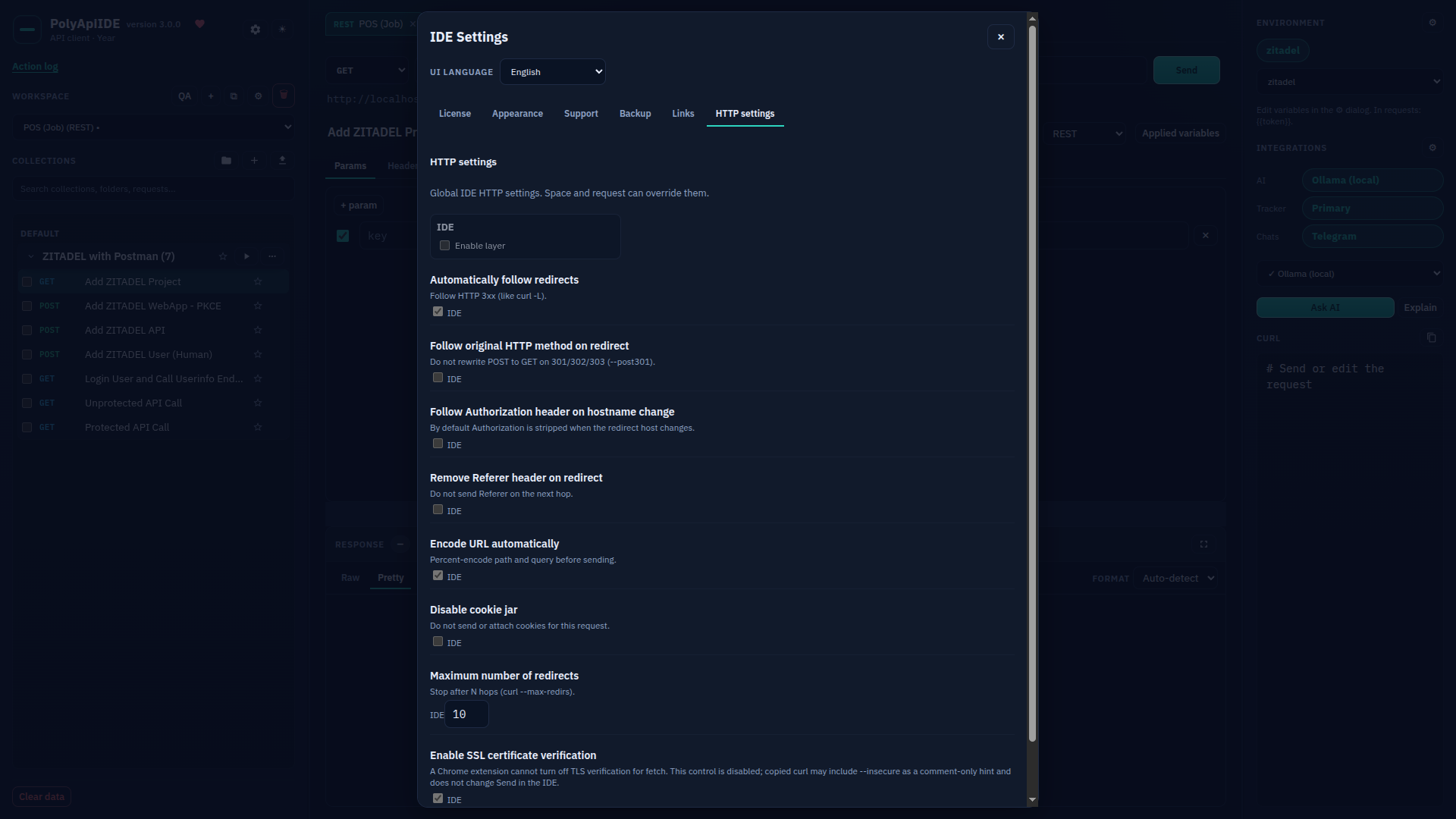 Settings: HTTP settings