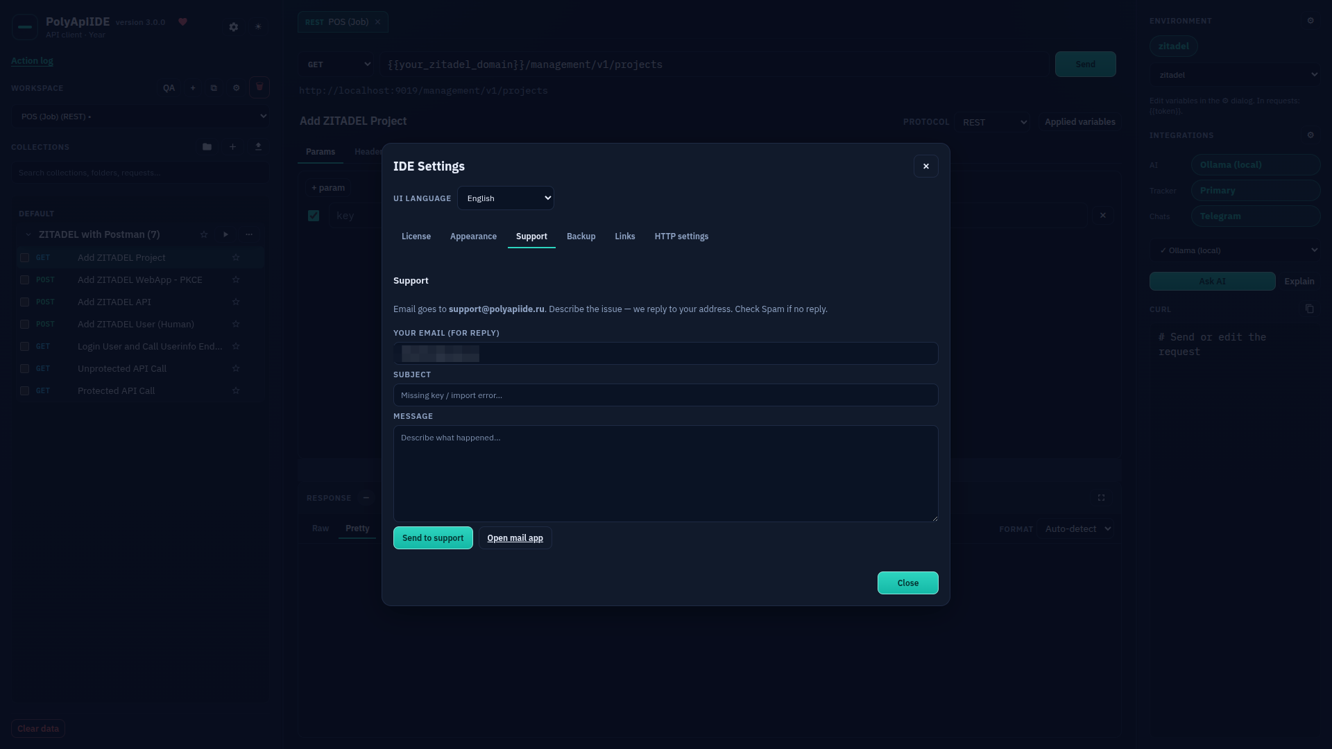Settings: Support