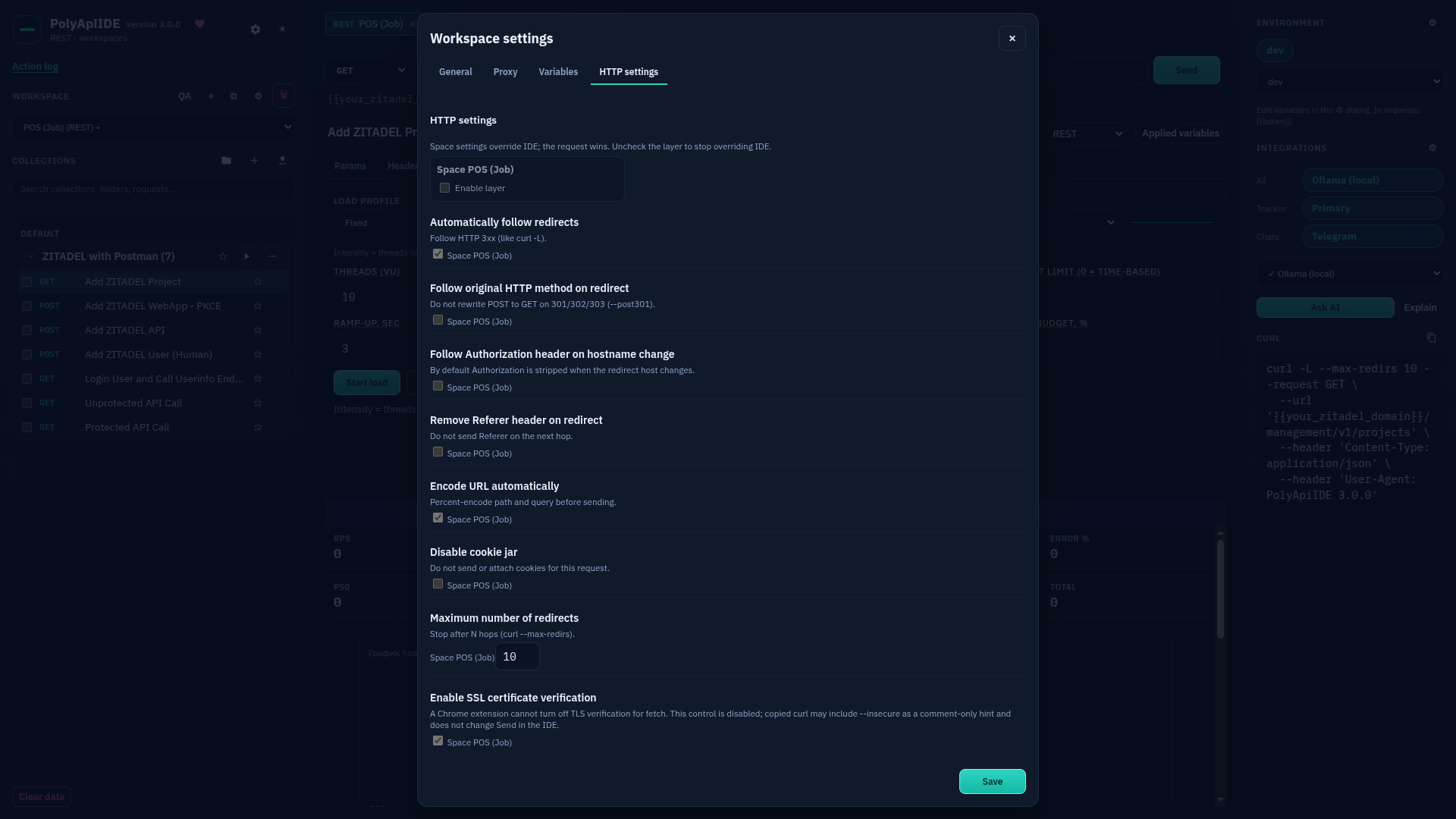 Workspace settings: HTTP settings