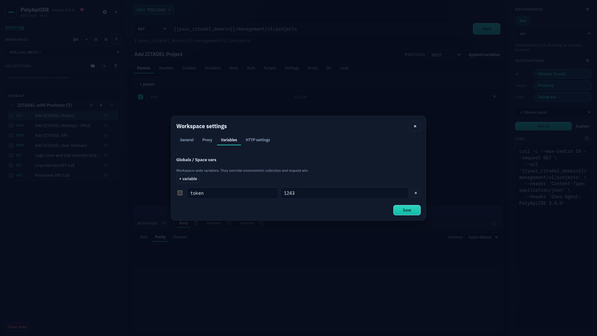 Workspace settings: Variables